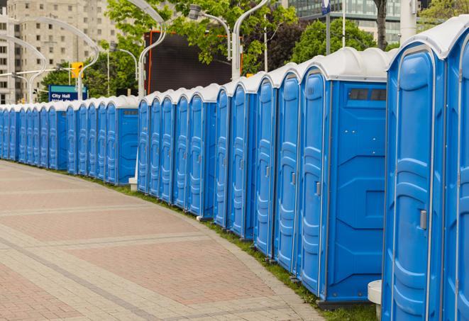 Seasonal porta potty units set up at a Chino, California venue