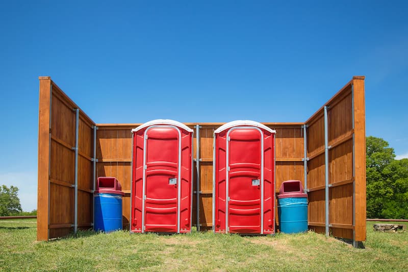 Short-term porta potty units staged for delivery in Chino, California